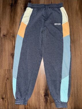 Rip Curl Womens Gray Track Joggers with Blue, Yellow & Cream Panels